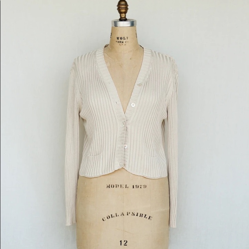 Ann Taylor Silk Ribbed Cardigan Sweater